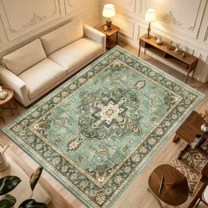 Muted Teal Medallion Rug，Soft , All Seasons,