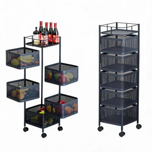 5 Tier Rotating Storage Cart, Mesh  Black
