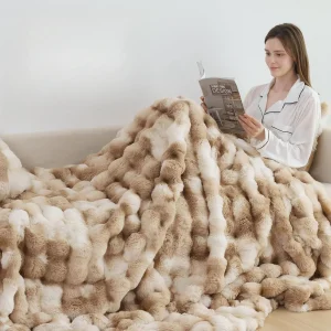 Bubble Fleece, Faux Rabbit Throw Blanket, Soft