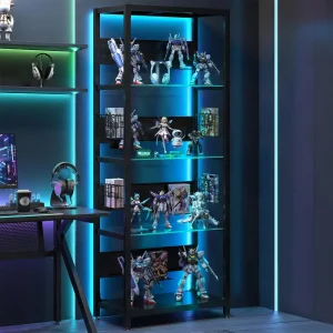 4-Tier Glass Display Shelf with RGB LED Lights