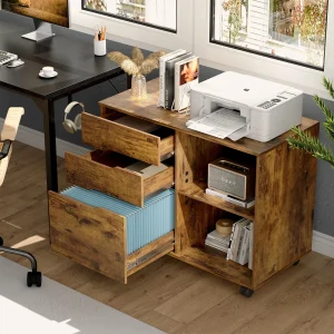 3 Drawers Wooden Mobile Cabinet Organizer Rolling