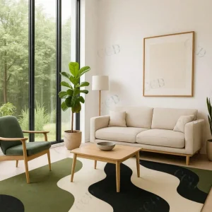 Hand-Tufted Wool Rug (8X10 Feet)——Green, Black, and Beige