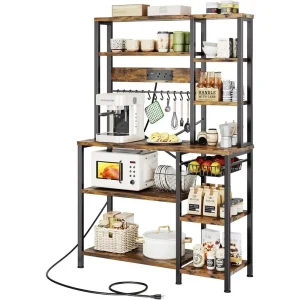 Bakers Rack , 6-Tier  Power Outlet, Microwave Stand