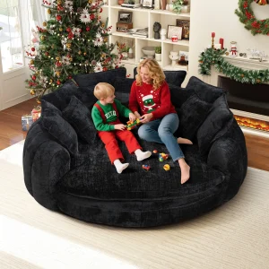 Oversized Round Chaise Lounge Sofa Bed, Chenille