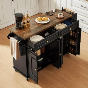 58" Mobile Kitchen Island, Kitchen Island Cart