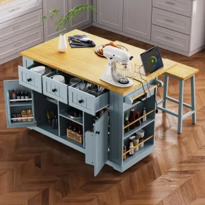 Gray-blue Large Kitchen Island Folding Tabletop,