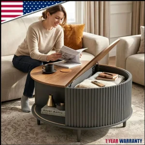 Round Wooden Coffee Table  With Storage
